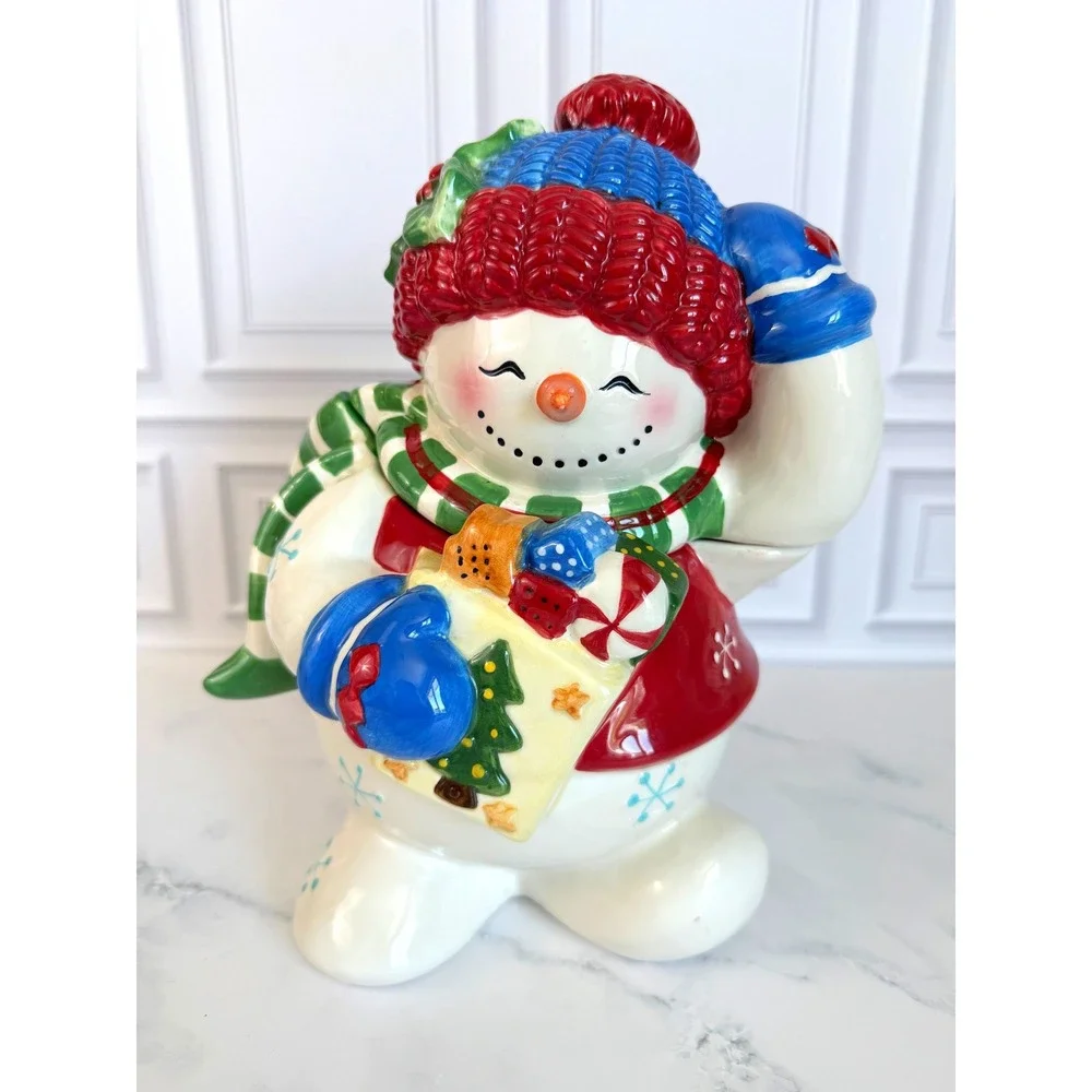 VTG Studio Nova Festive Frosty Snow Girl Ceramic Cookie Jar with Box!